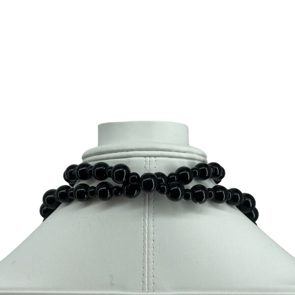 Statement Art Deco Black & Red Polka Dot Graduated Wooden Bead Necklace 44" Long - Picture 4 of 4